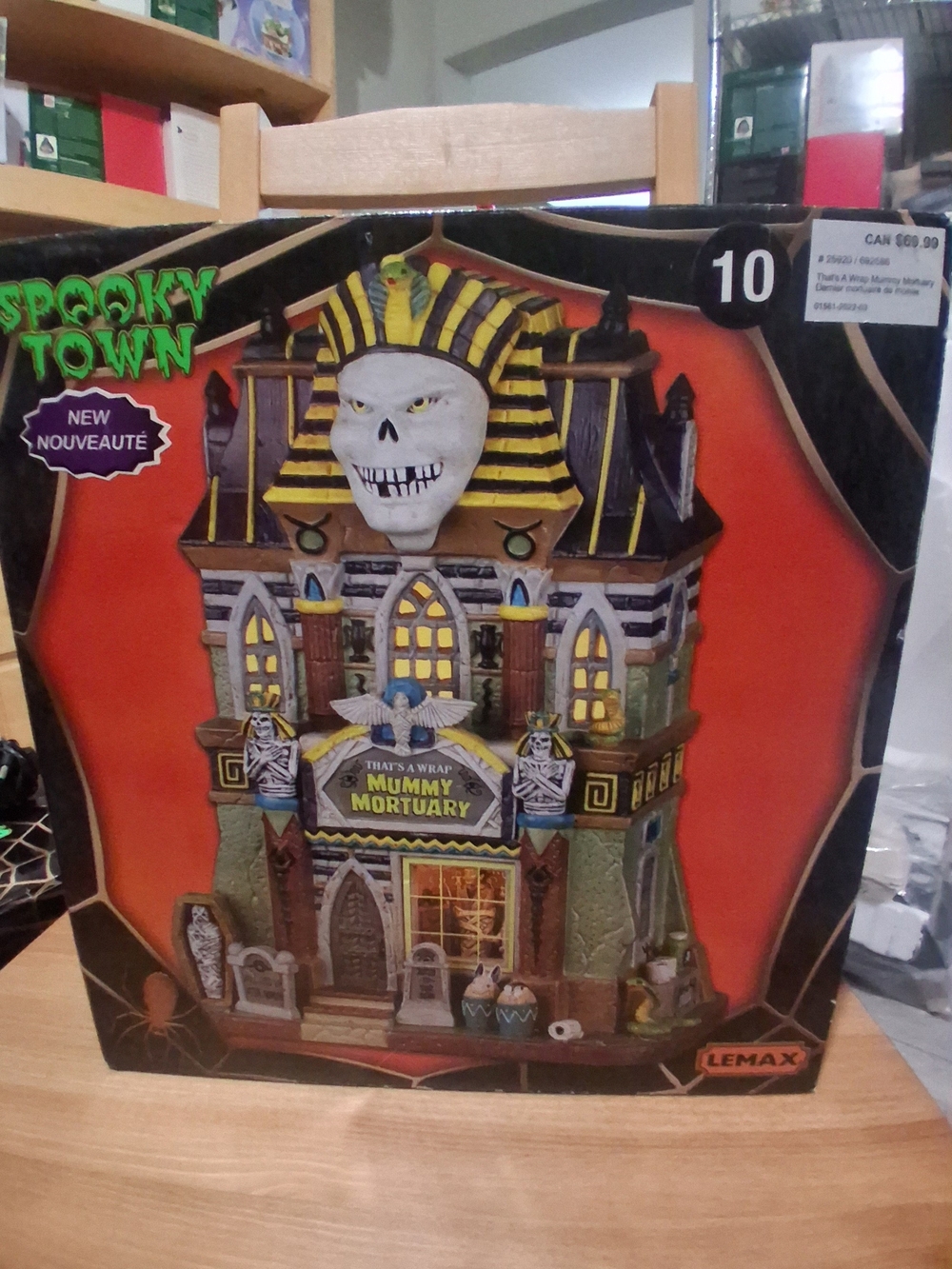Lemax Spooky Town Mummy Mortuary Decoration in Yellow, Black and White